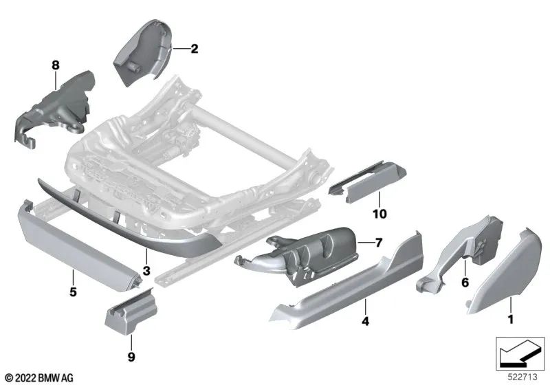 Tapa de recubrimiento del raíl del asiento trasero izquierdo para BMW G70 (OEM 52105A42241). Original BMW