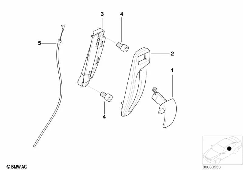 Palanca exterior derecha para BMW E46, E64N, E64 (OEM 52108267508). Original BMW