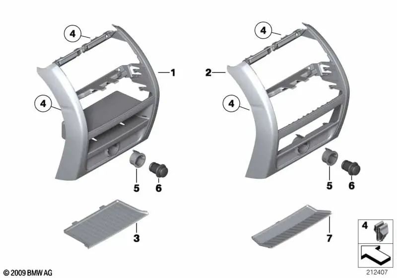 Cubierta de la consola central trasera para BMW Serie 5 F10, F11, F18 (OEM 51169206787). Original BMW.