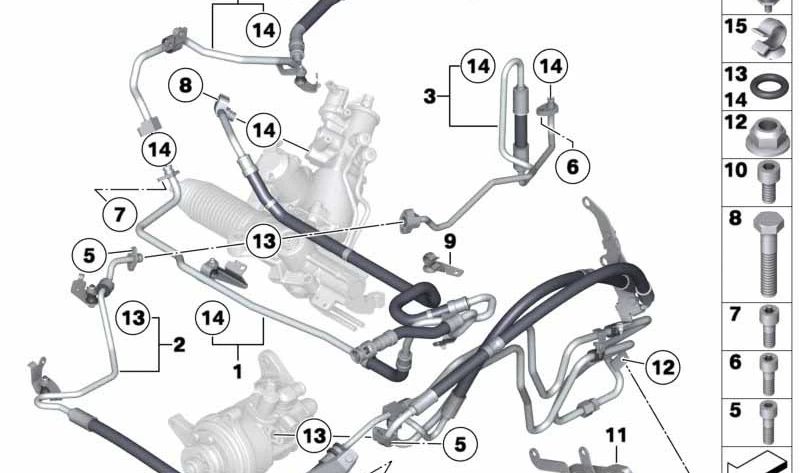 Tubo de retorno de dirección asistida OEM 32416796379 para BMW F07, F01, F02. Original BMW