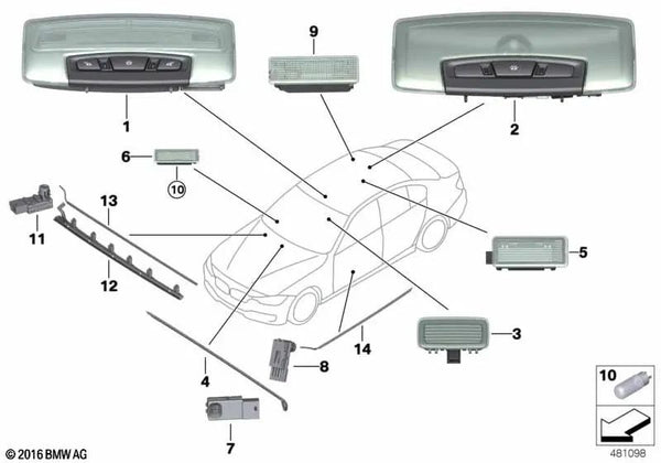 Luz indicadora puerta delantera superior izquierda para BMW F52 (OEM 63319370363). Original BMW