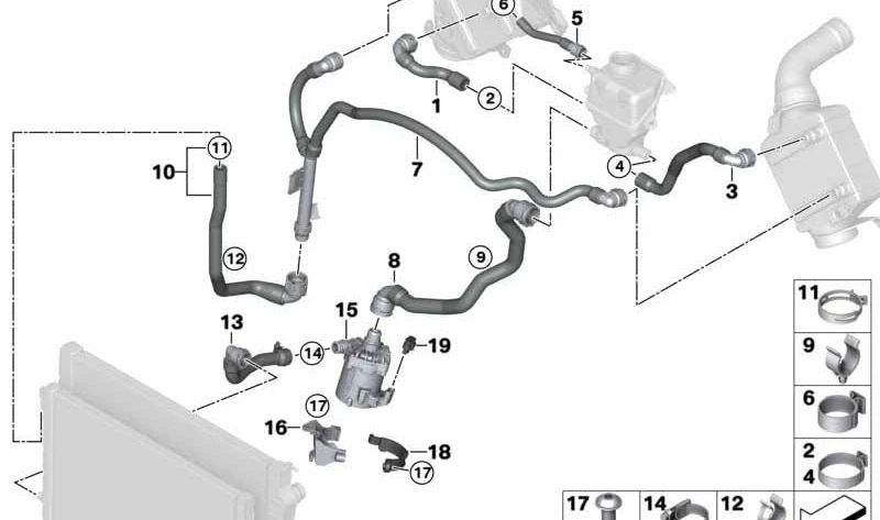 Manguera de refrigerante para BMW X5 E70N, X6 E71 (OEM 17127576382). Original BMW.