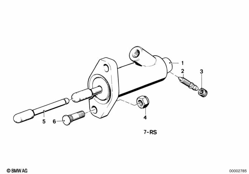 Clutch slave cylinder for BMW E30, E28, E34, E23, E32 (OEM 21521114536). Genuine BMW.