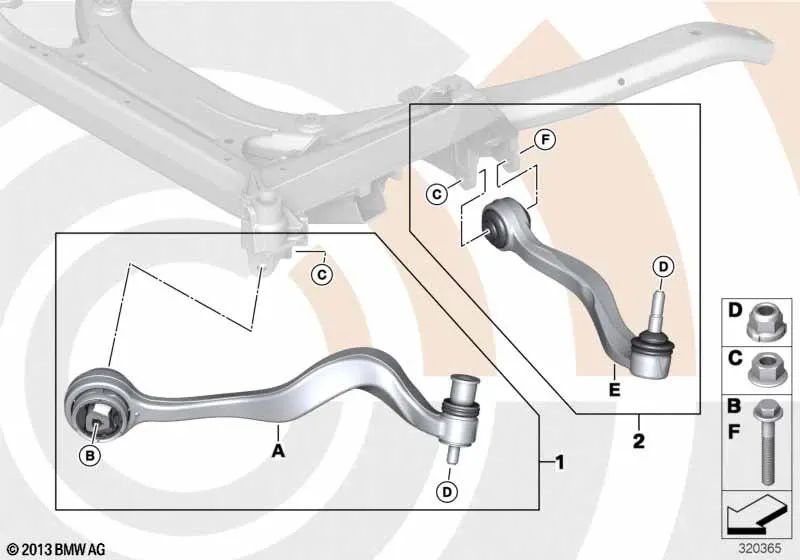 Kit de reparación del brazo de suspensión izquierdo para BMW Serie 5 E60 (OEM 31122347951). Original BMW.