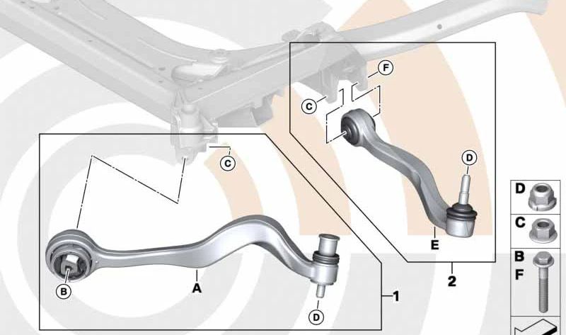 Kit de reparación del brazo de control derecho para BMW E63, E64, E65, E66 (OEM 31122347986). Original BMW