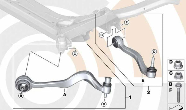 Kit de reparación tirante izquierdo para BMW E60, E61 (OEM 31102348047). Original BMW