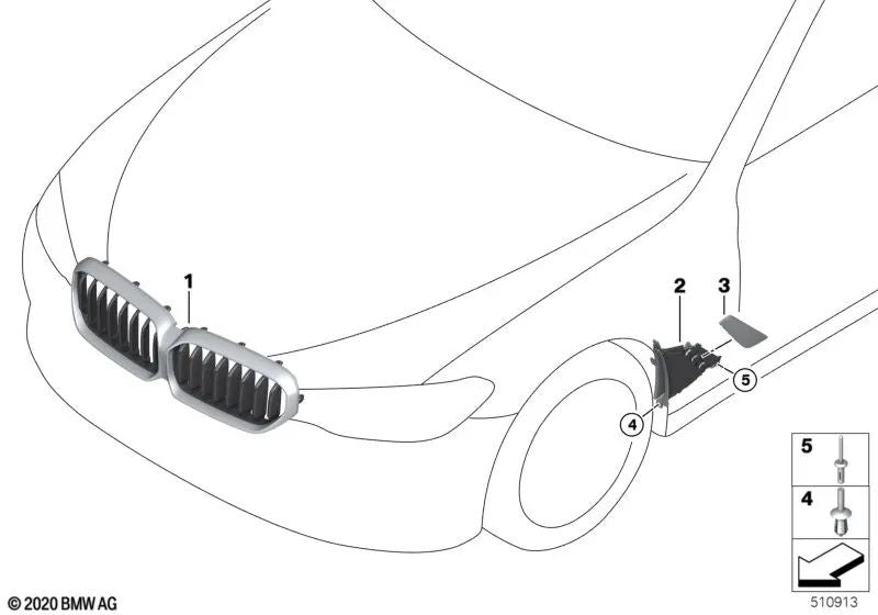 Rejilla Decorativa Delantera para BMW Serie 5 G30N, G31N, G38N (OEM 51129852284). Original BMW.