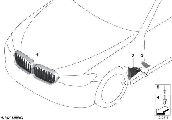 Rejilla Decorativa Delantera para BMW Serie 5 G30N, G31N, G38N (OEM 51129852284). Original BMW.