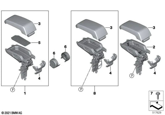 Parte inferior del reposabrazos central para BMW I01, I01N (OEM 51165A43C26). Original BMW