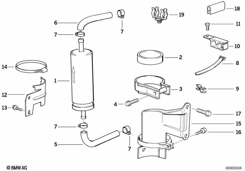 Soporte del filtro de combustible para BMW Serie 3 E36 (OEM 13321735000). Original BMW.