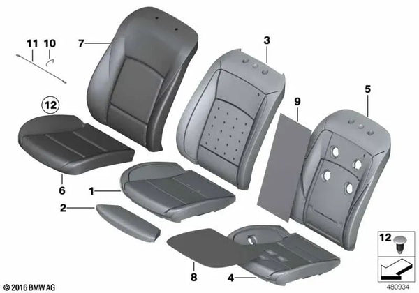 Funda para reposabrazos de confort de cuero izquierda para BMW F07, F10, F11, F18 (OEM 52107349829). Original BMW.