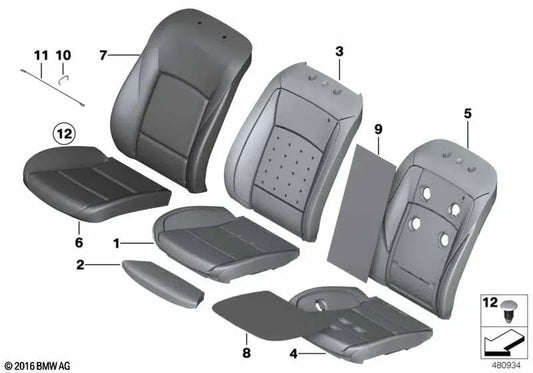 Funda de Asiento Deportivo de Cuero para BMW Serie 5 F07N, F10N, F11N, F18N (OEM 52107349849). Original BMW.