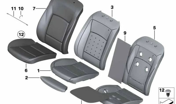 Funda de asiento básico en cuero napa OEM 52107349909 para BMW F07 (Serie 5 GT), F10 (Serie 5 Berlina), F11 (Serie 5 Touring). Original BMW.