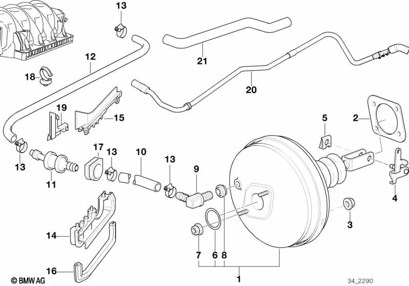 Angle connecting piece for BMW E30, E36, E28, E34, E39, E32, E38 (OEM 34331158930). Original BMW