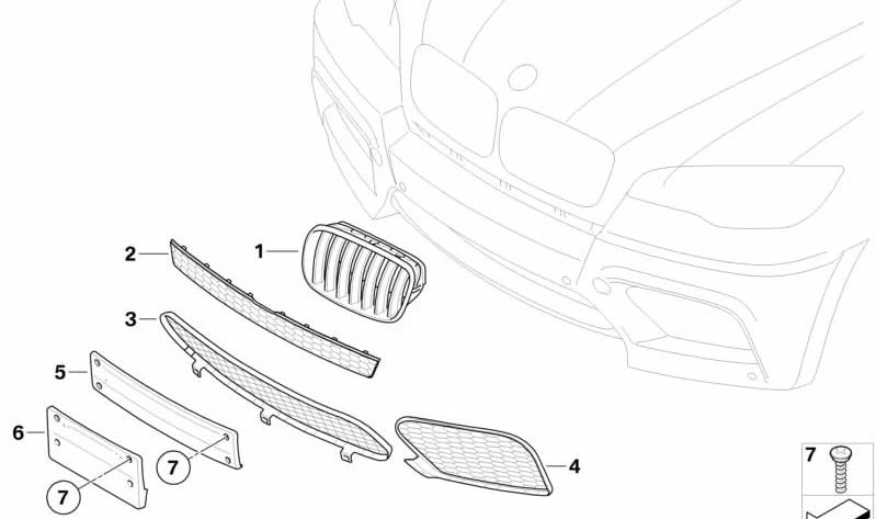 Rejilla central inferior OEM 51117205560 para BMW E70, E71 (X5, X6). Original BMW.