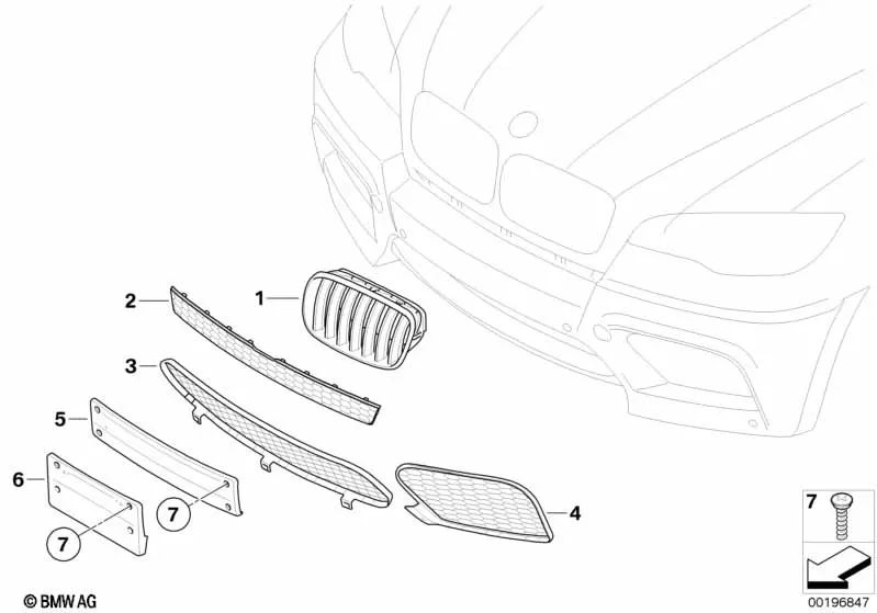 Rejilla central superior para BMW X5 E70, X6 E71 (OEM 51117205559). Original BMW