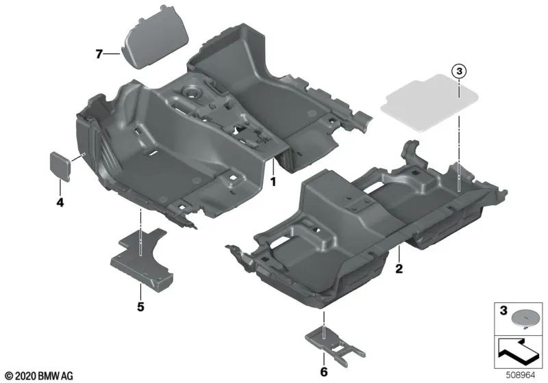 Front floor liner for BMW G32, G32N (OEM 51477445493). Original BMW