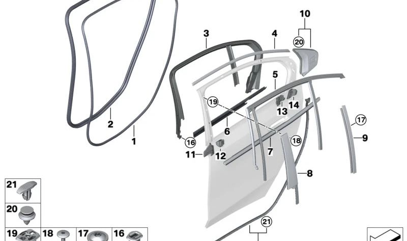 Sellado de moldura para BMW Serie 5 G60, G61, G68, G90 (OEM 51355A17BA6). Original BMW.