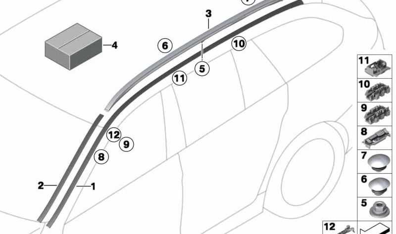 Moldura de techo imprimada izquierda OEM 51137362461 para BMW Serie 5 Touring F11 (Todos los modelos compatibles). Original BMW.