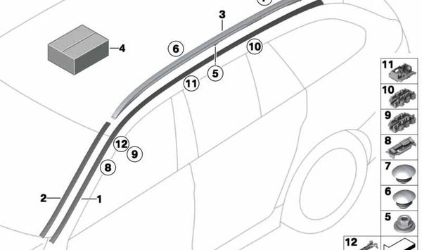 Moldura de techo imprimada izquierda OEM 51137362461 para BMW Serie 5 Touring F11 (Todos los modelos compatibles). Original BMW.