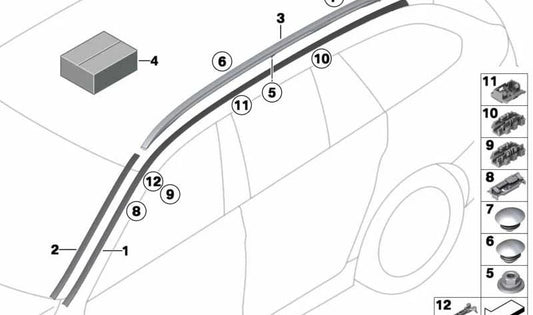 Barras de techo derecha para BMW Serie 5 F11, F11N (OEM 51138049128). Original BMW.