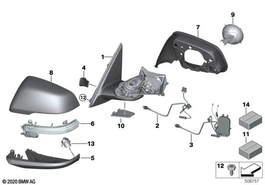 Electrónica del espejo derecho para BMW Serie 1 F52 (OEM 67137478772). Original BMW.