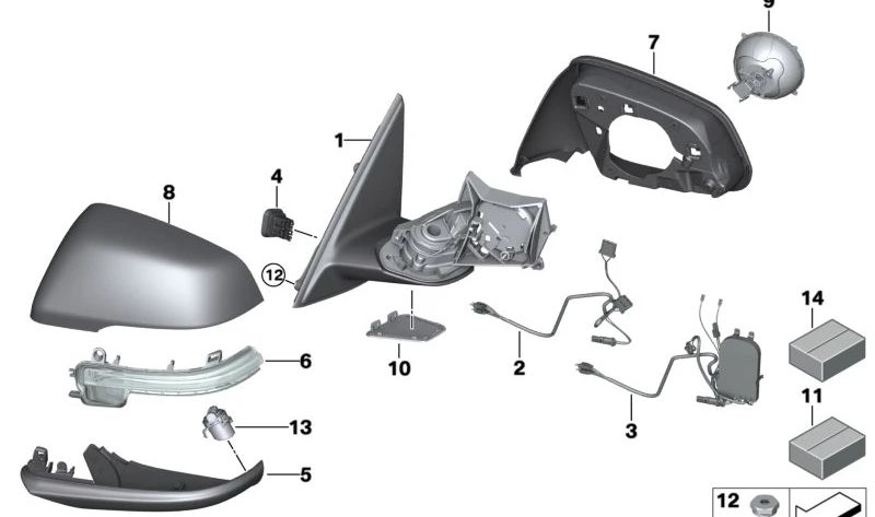 Espejo exterior sin accesorios izquierda para BMW F52 (OEM 51160050603). Original BMW