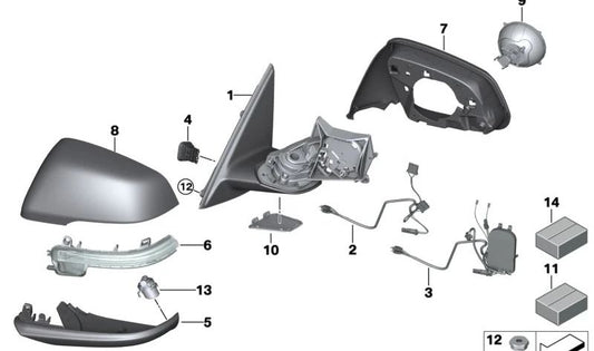 Espejo exterior sin piezas de montaje derecho para BMW Serie 1 F52 (OEM 51168077952). Original BMW