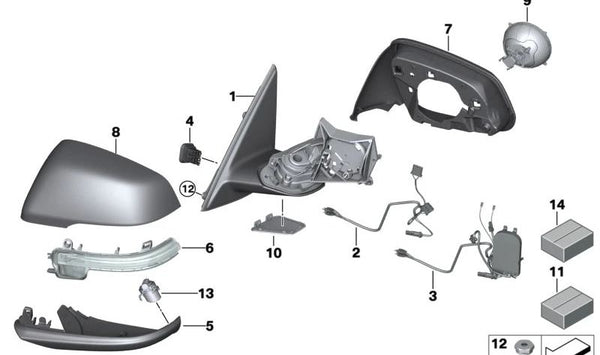 Espejo exterior sin piezas de montaje izquierdo para BMW F52 (OEM 51168077951). Original BMW