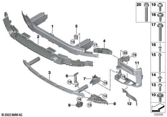 Refuerzo parachoques delantero parte inferior derecha para BMW G32, G32N (OEM 51118496128). Original BMW.