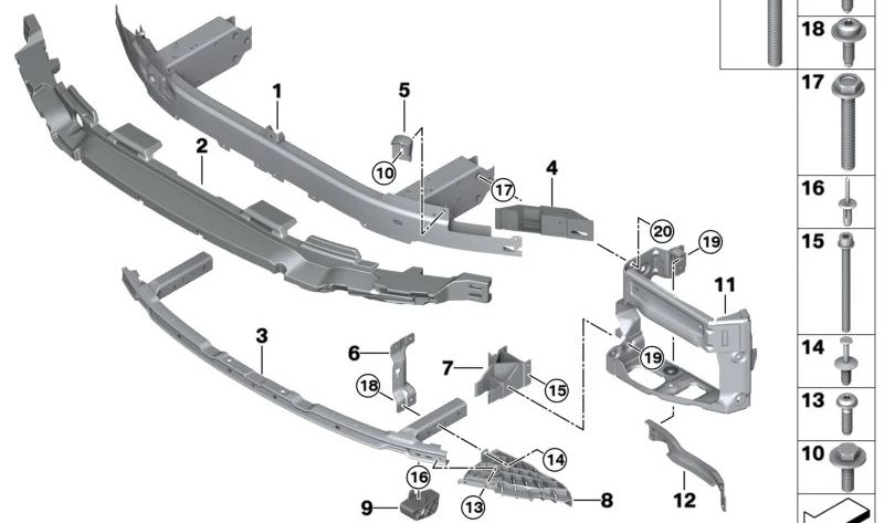 Soporte de refuerzo OEM 51117357203 para BMW F90, G30, G31, G38, G32, G11, G12. Original BMW.