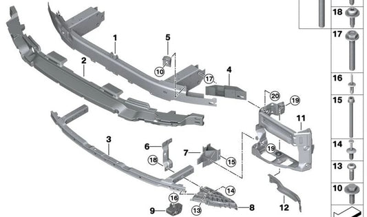 Rechte Stoßdämpferverstärkung für BMW 5er F90, G30, G31, G38, 6er G32, 7er G11, G12, 8er F91, G14 (OEM 51117357184). Original BMW