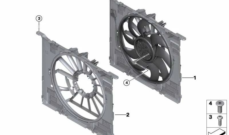 Armazón de ventilador con ventilador para BMW F90, G30, G31N, G32, G32N, G11N, G12, G12N, G14, G15, G16 (OEM 17427953398). Original BMW