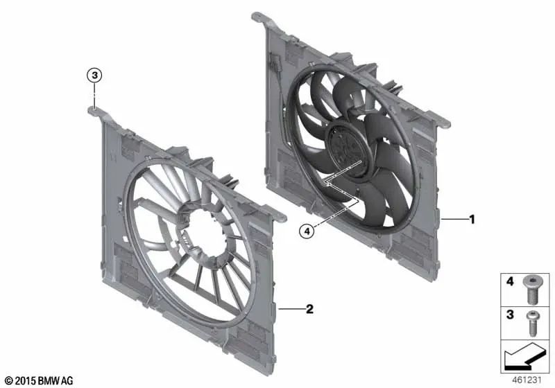 Fan housing for BMW 5 Series G30, G31 (OEM 17428583479). Genuine BMW