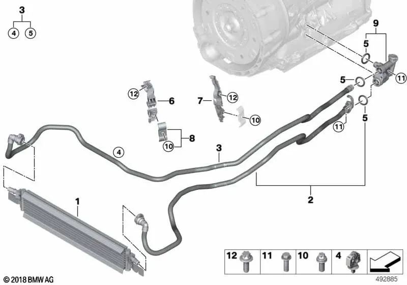 Tubería de Retorno del Radiador de Aceite de Transmisión para BMW Serie 3 G20, G20N, Serie 4 G22, G26 (OEM 17228654904). Original BMW