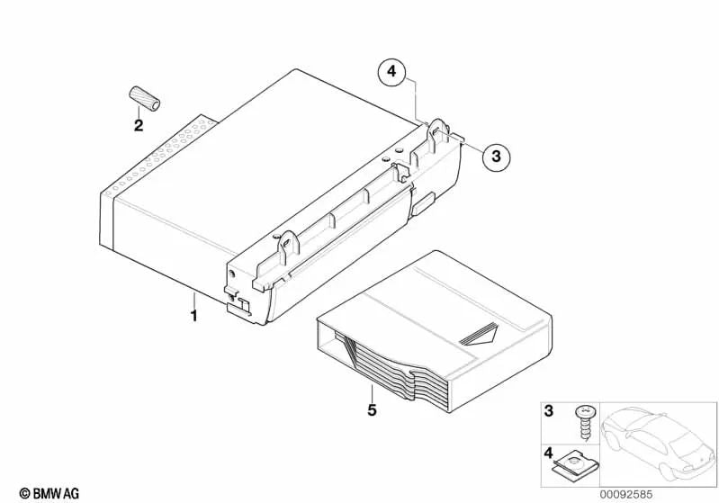 CD-Magazine for BMW 1 Series E81, E82, E87, E87N, E88, 3 Series E46, E90, E90N, E91, E91N, E92, E92N, E93, E93N, 5 Series E39, 7 Series E65, E66, X1 E84, X3 E83, E83N, X5 E53, Z4 E85, E86, Z8 E52, MINI R50, R52, R53 (OEM 65128364931). Genuine BMW