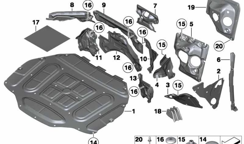 Aislamiento acústico del capó delantero para BMW Serie 7 F01, F02, F04 (OEM 51486989300). Original BMW