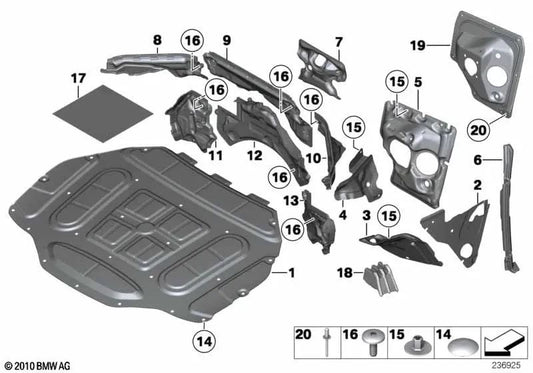 Aislante acústico del compartimento del motor derecho para BMW Serie 7 F01, F02, F04 (OEM 51489119890). Original BMW