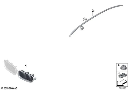 Rejilla decorativa delantera izquierda para BMW Serie 3 F30N (OEM 51137475967). Original BMW.