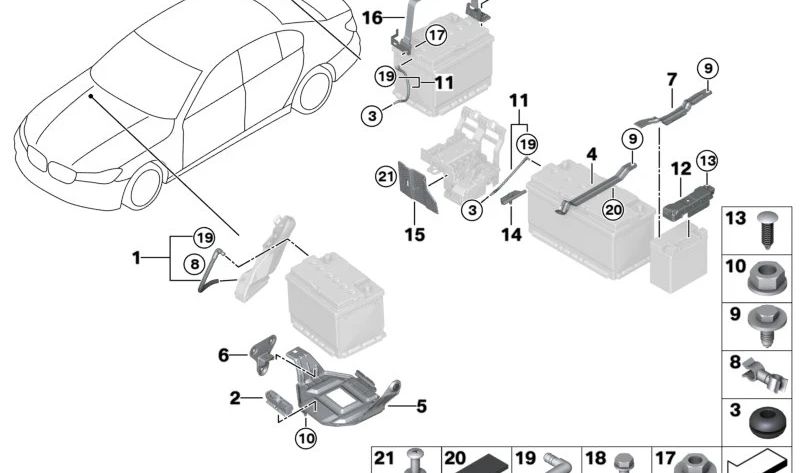 Combined hexagonal screw OEM 61218704702 for BMW F90, G30, G31, G38, G32, G11, G12, G14, G15, G16. Original BMW.