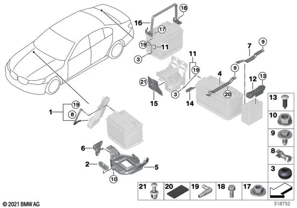 Soporte de Batería Adicional para BMW G30, G30N, G31, G31N, G11, G11N, G12, G12N, G14, G15, G16 (OEM 61219323630). Original BMW