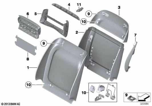 Panel Trasero Asiento Confort Superior para BMW Serie 5 F07, F10, F11, F18, Serie 7 F01, F02, F04 (OEM 52109173677). Original BMW.