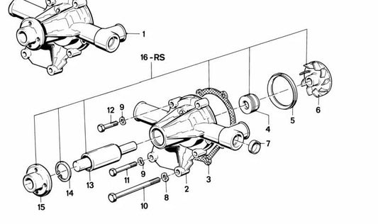 Bomba de agua OEM 11519070754 para BMW E30, E28. Original BMW.