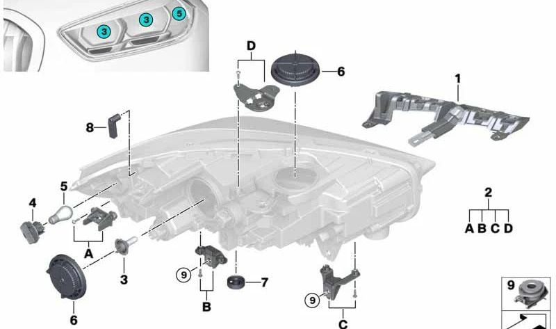 Portalámparas OEM 63117393855 para BMW F40, F22, F23, F87, E84, F48, F39. Original BMW.