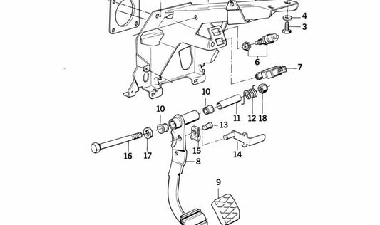 Soporte de pedal OEM 35111160238 para BMW E34, E32, E31. Pieza original BMW