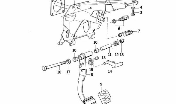 Soporte de pedal OEM 35111160238 para BMW E34, E32, E31. Pieza original BMW