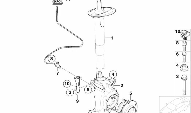 Front right shock absorber for BMW 7 Series E65 (OEM 31316786536). Original BMW