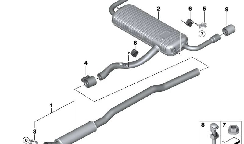 Silencioso delantero OEM 18308627219 para BMW F48, F39. Original BMW.