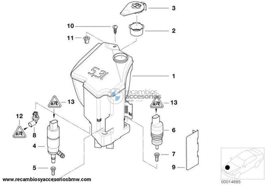 Depósito Limpia Parabrisas Y Faros Delanteros 5L Para Bmw E46. Original Recambios