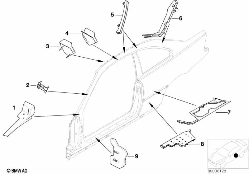 Mittleres Dachrahmenteil für BMW E46 (OEM 41218226514). Original BMW